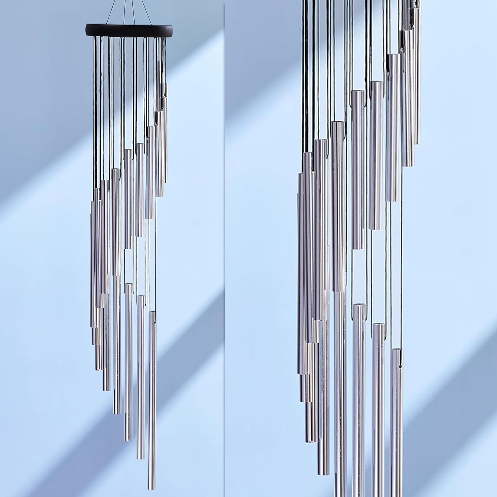 amazon basics Handcrafted Designer Wind Chimes for Balcony & Home Decor | Soothing Sound | Metal Hanging Showpiece | Gift for Housewarming | Color: Silver | Material: Aluminum | Size: 60L x 12W x 12H cms-picture-18