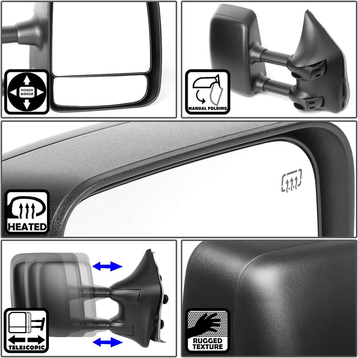 Auto Dynasty Dual Glass Powered Heated Right Side Telescopic Towing Mirror Compatible with Armada Pathfinder Titan 04-14