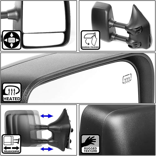 Miniatura 2 de DNA Motoring MR-OEM-032-R Espejo de remolque extensible del lado derecho del pasajero con calefacción