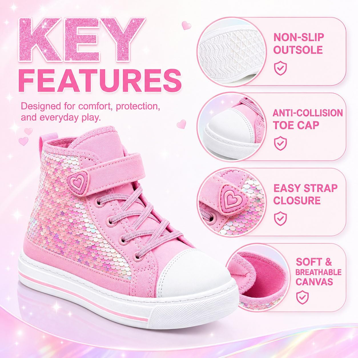 Sneakers for Girls, Kids Fashion High Top Casual Canvas Sequin Shoes