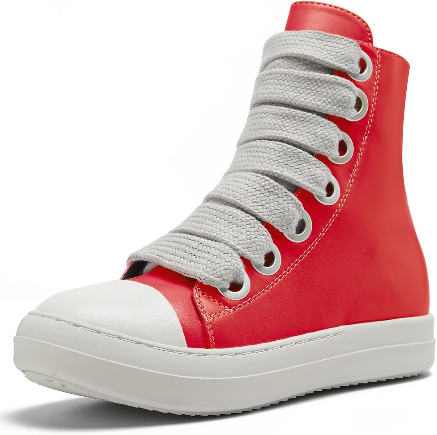 IMPREMEY Women's High Top Sneakers Lace Up PU Leather Shoes with Thick Soles and Zipper, Fashionable Walking Shoes