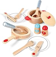Hape Cook & Serve Set: 13-Piece Wooden Pretend Play Cooking Kit for Kids Ages 3+ with Realistic Accessories