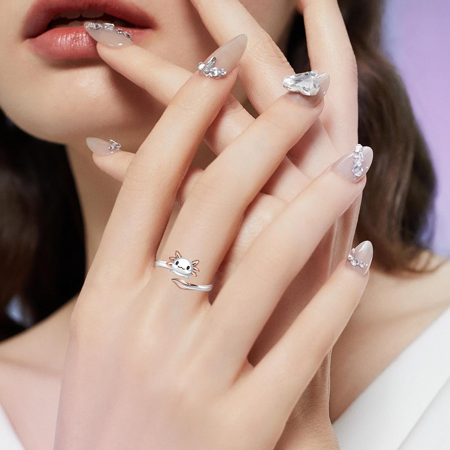 Sterling Silver Axolotl Ring for Daughter - Cute Animal Rings Perfect Jewelry Gift for Women, and Nature Lovers - Image 3