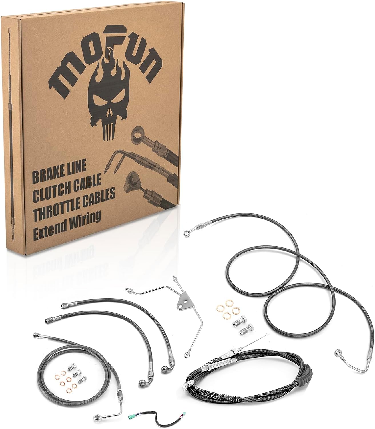 Mofun Clutch Cable & Upper and Lower ABS Front Brake Line and Throttle by Wire Extension Compatible with Harley Touring Street Electra Road Glide Road King 2009-2013, Fit 12"-14" Handlebar Black