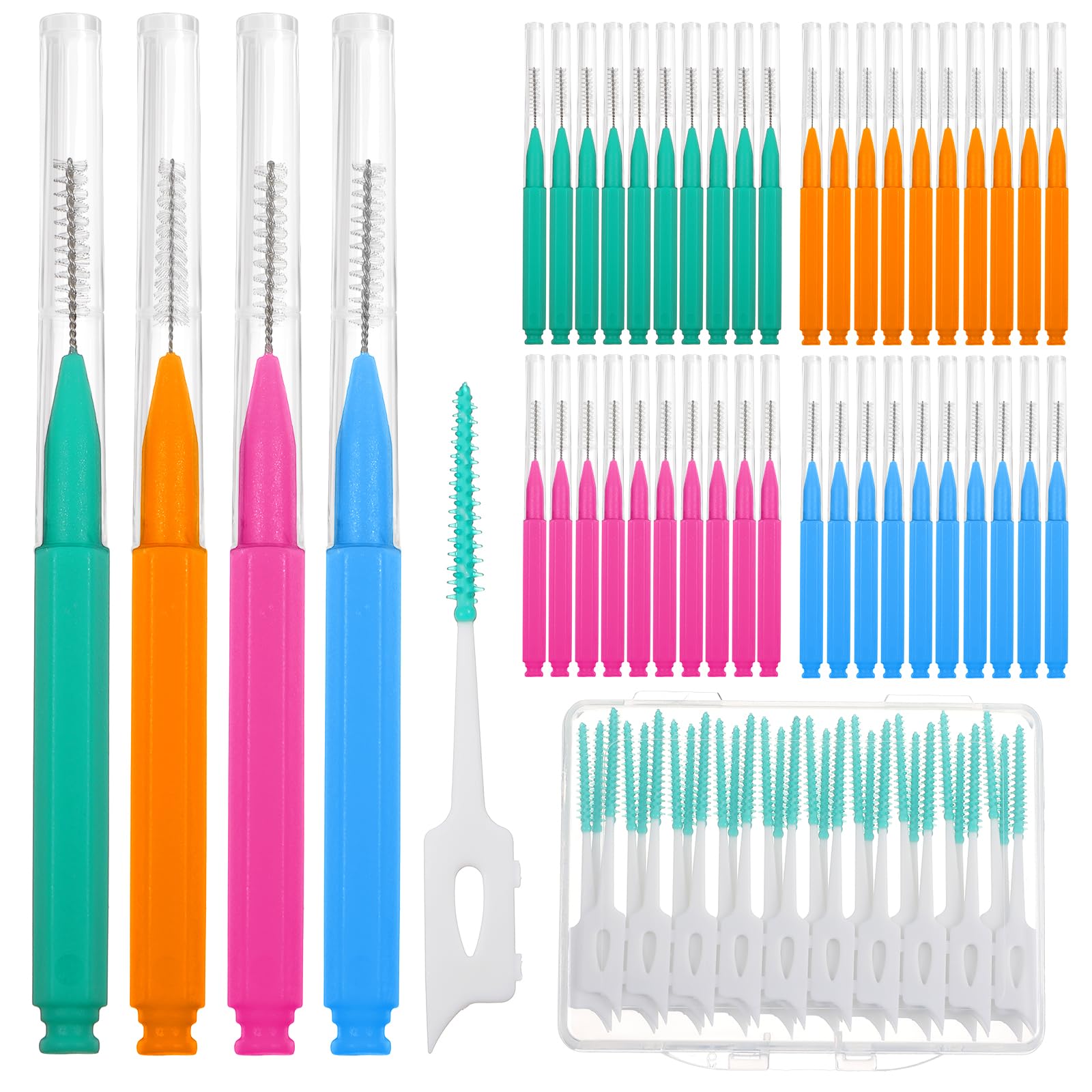 Interdental Brush 40pcs Teeth Cleaning Brush and 40pcs Tooth Flossing Head Disposable Dental Floss Sticks for Oral Hygiene