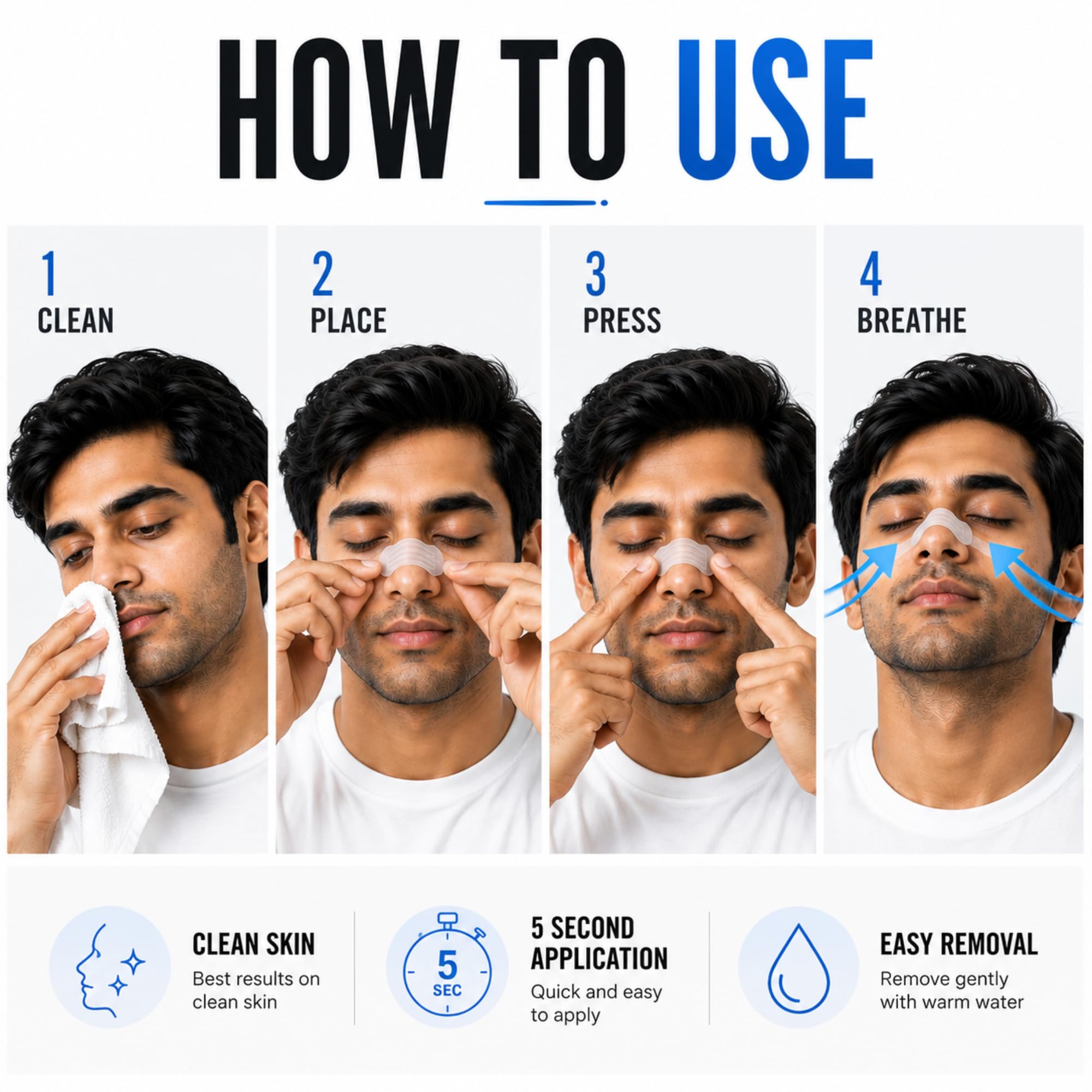 Atovio BreatheX Nasal Strips for Breathing & Snoring Relief, 10 Strips | Extra Strength Anti-Snoring Nose Strips for Nasal Congestion Relief | Sweat-Proof & Hypoallergenic Adhesive | Instant Airflow for Sleep & Sports | CDSCO Licensed - Transparent — Amazon image 6