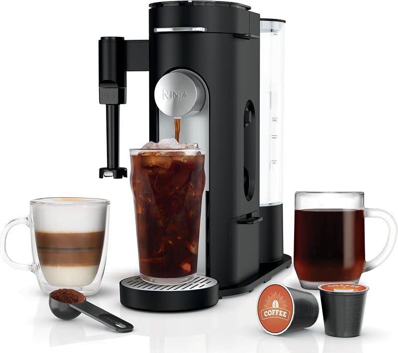 Cafetera Ninja de una sola porción - Máquina combinada, cápsulas K-Cup y posos | 4 estilos de preparación, tamaños de taza de hasta 24 oz, depósito extraíble de 56 oz, negro, PB051