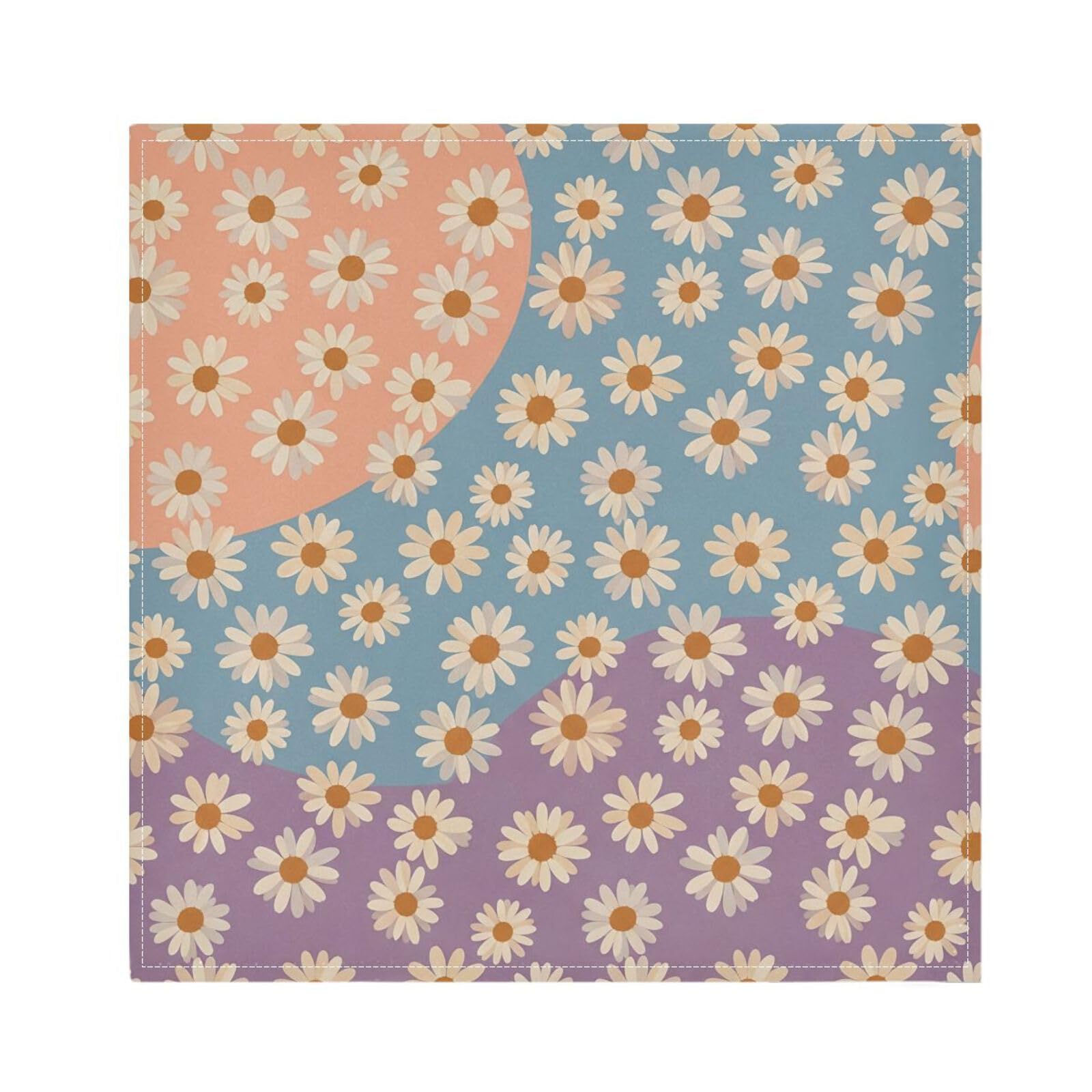 Ttgoth Daisy Cloth Napkin Set of 4 Washable & Reusable Dinner Napkins for Dining Table, Banquets, Wedding, Party, 50x50 cm