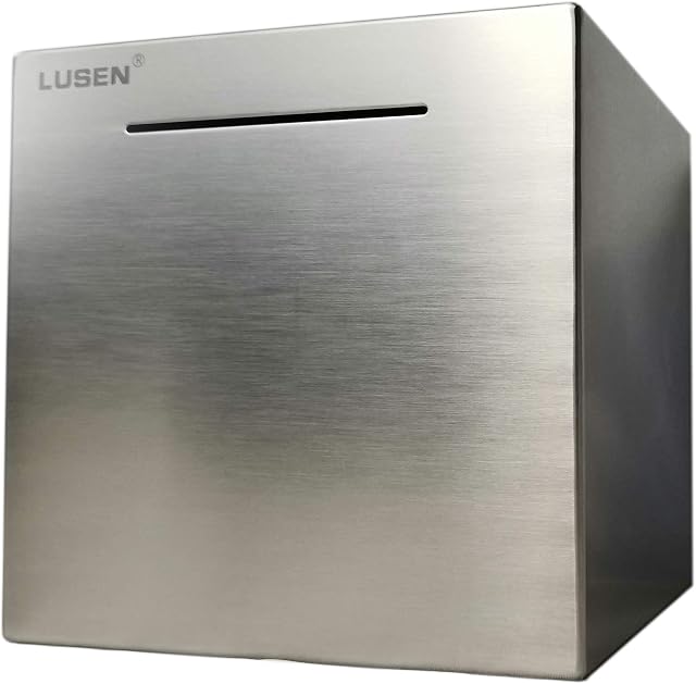 LUSEN Safe Piggy Bank Made of Stainless Stell,Safe Box Money Savings Bank for Kids,Can Only Save The Piggy Bank That Cannot be Taken Out(5.9"X5.9"X5.9")