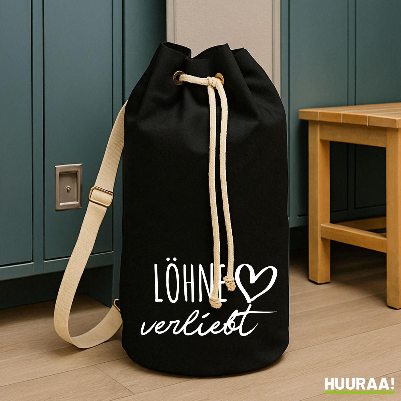 Huuraa Seesack Löhne verliebt 20 Liter Black Baumwolle Rucksack Geschenkidee