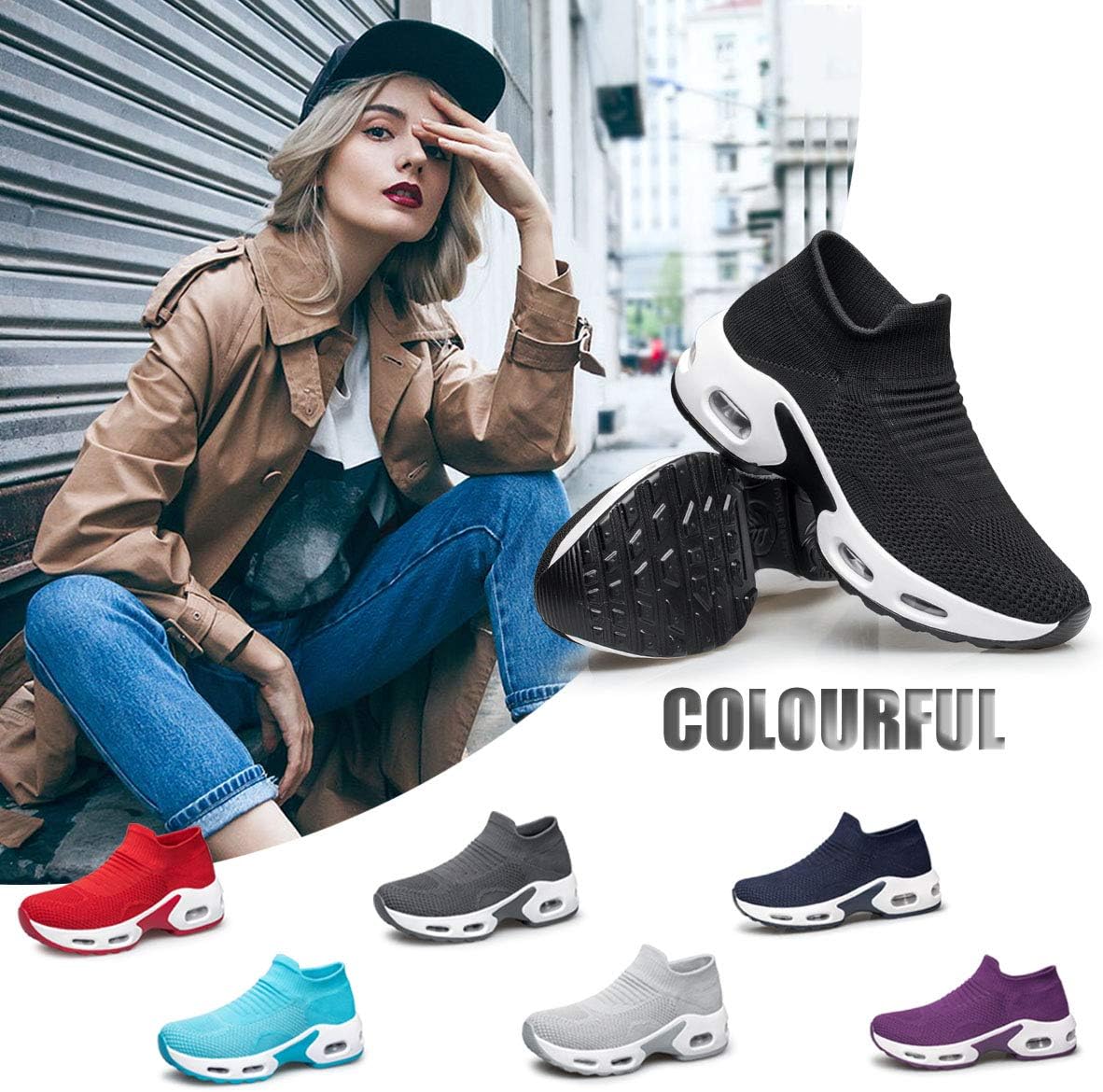 YHOON Women's Walking Shoes Slip-on - Sock Sneakers Ladies Nursing Work Air Cushion Mesh Casual Running Jogging Shoes - Image 2