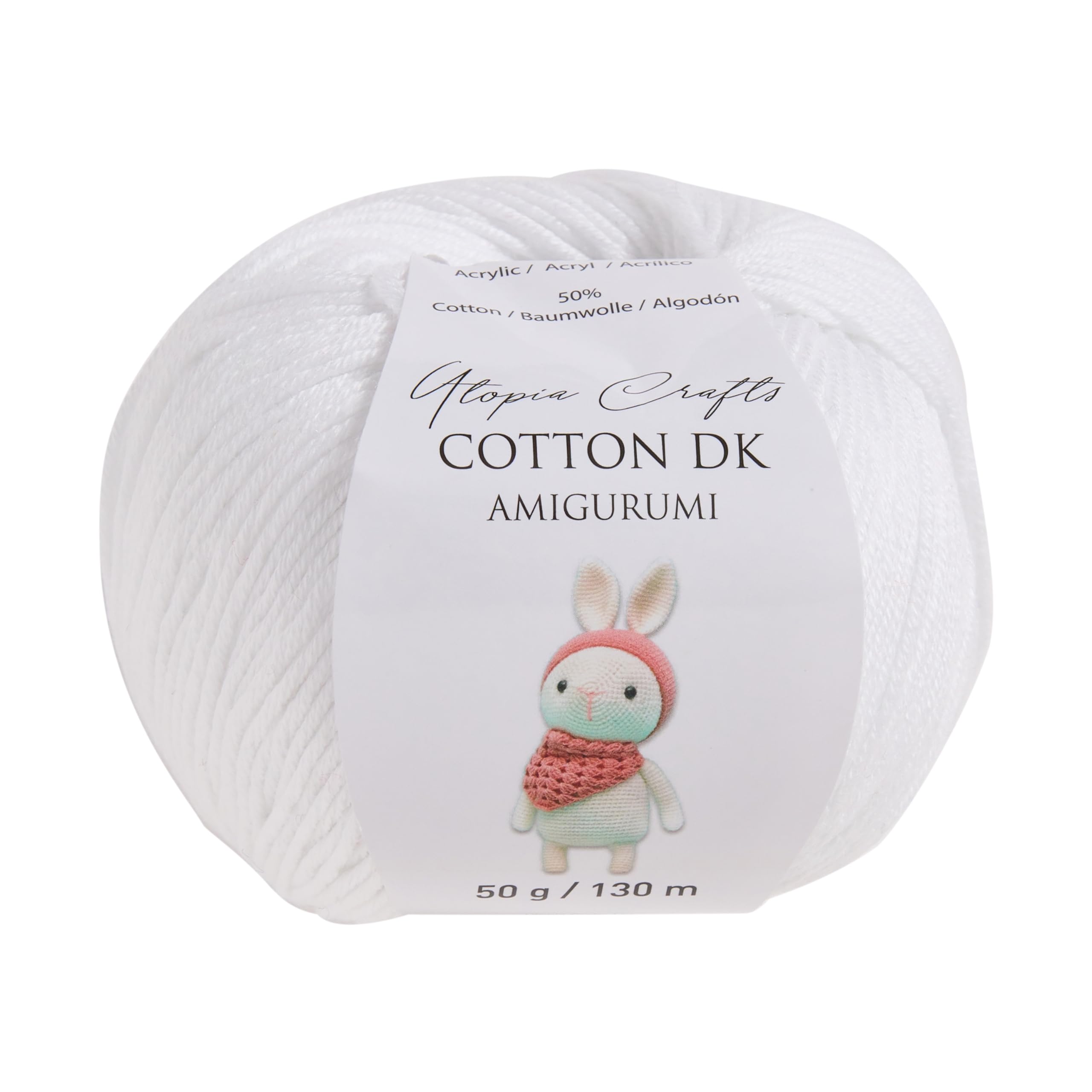 Utopia Crafts Amigurumi Cotton DK Yarn for Crochet and Knitting 50% Cotton, 50% Acrylic Blended, 50g (White)