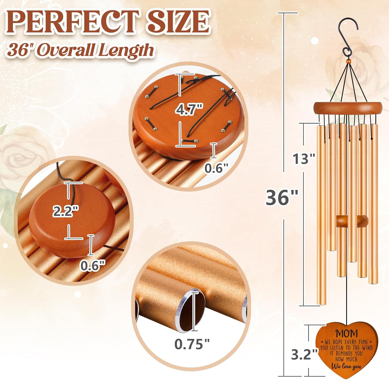 Gifts for Mom, Mom Gifts Large Wind Chimes 36", Moms Birthday Gift from Daughter Son, Unique Moms Gift Suitable for Valentines Day, Mothers Day, Thanksgiving, Christmas, Just Because Present