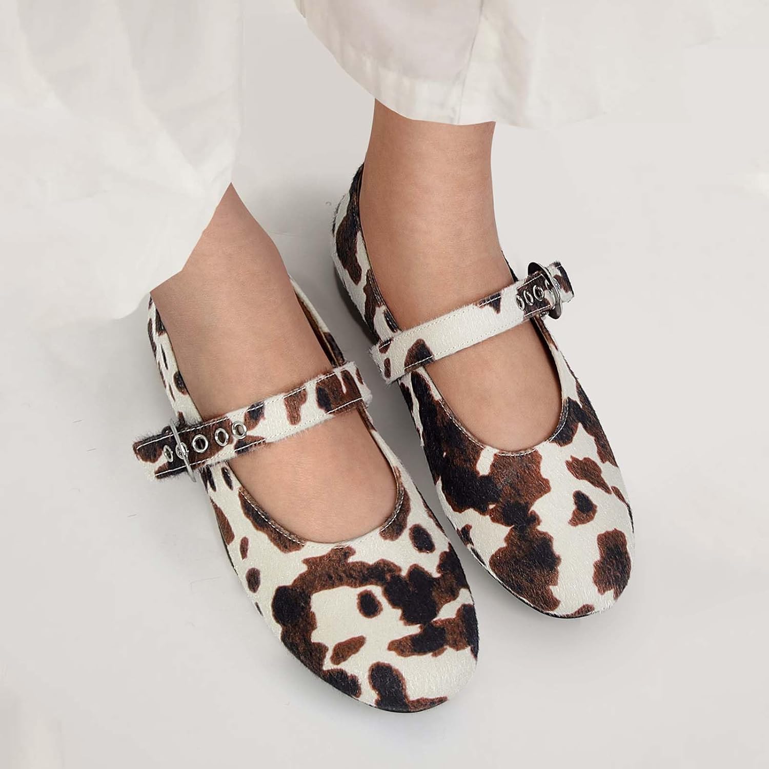 MICIFA Leopard Mesh Ballet Flats for Women Round Toe Mary Jane Buckle Flats Fall Comfortable Casual Dress Shoes - Image 3