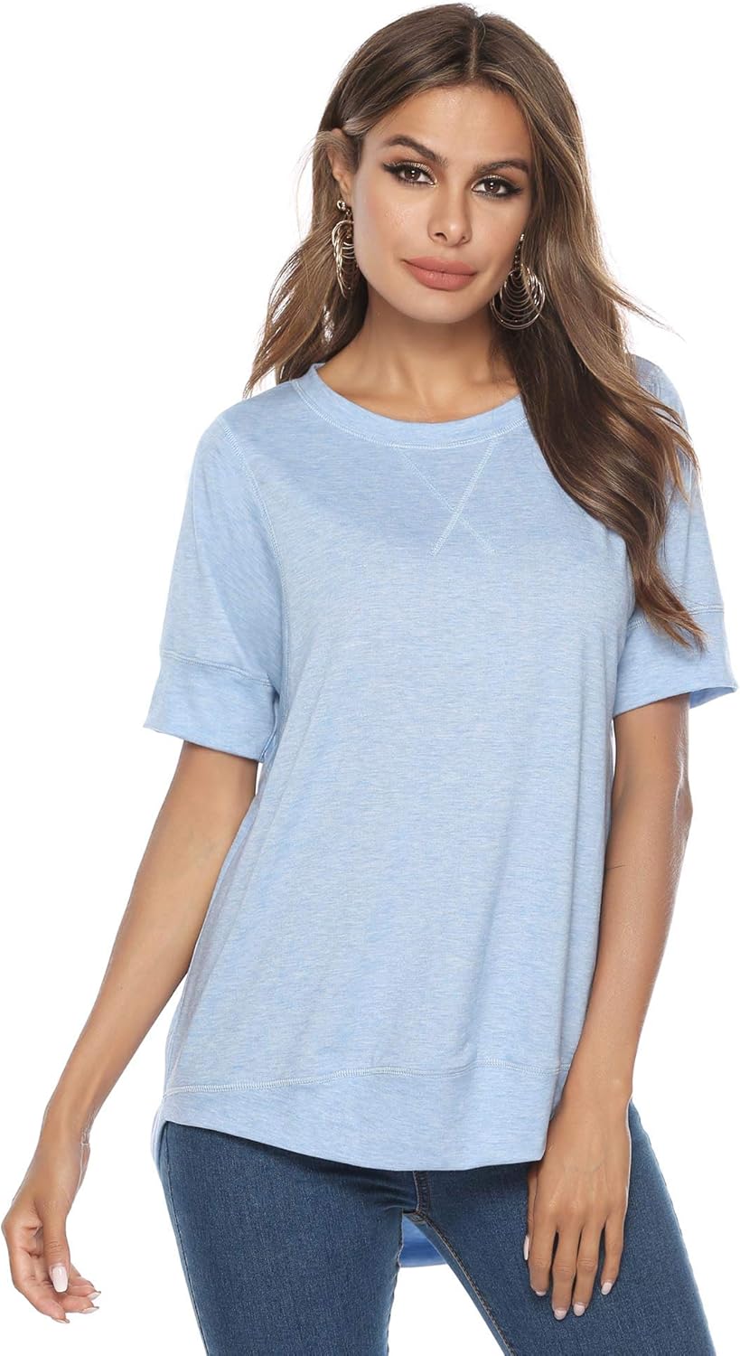 T Shirts for Womens Loose Fit Short Sleeve Casual Tops Cotton Ladies Tshirts Pullover Tees Crew Neck Side Split Tops - Image 2