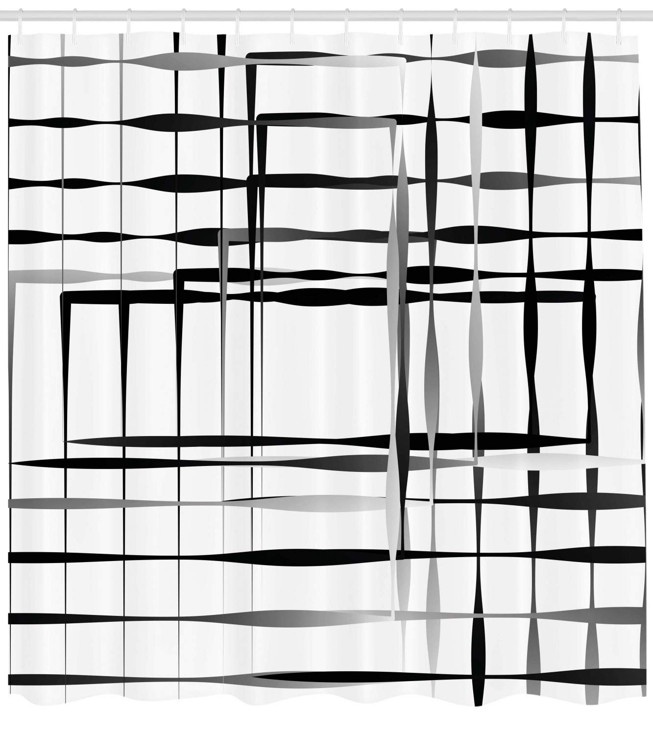 ABAKUHAUS Modern Art Shower Curtain, Minimalist Image Simplistic Spaces and Spare Asymmetric Grids Lines - Image 2
