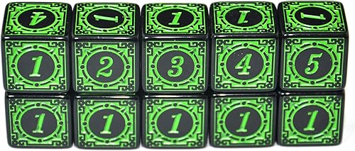 Miniatura 4 de SmartDealsPro Paquete de 10 dados D6 de seis lados de 0.630 in para DND MTG PRG Wow juego de mesa para enseñanza de matemáticas (letra verde)