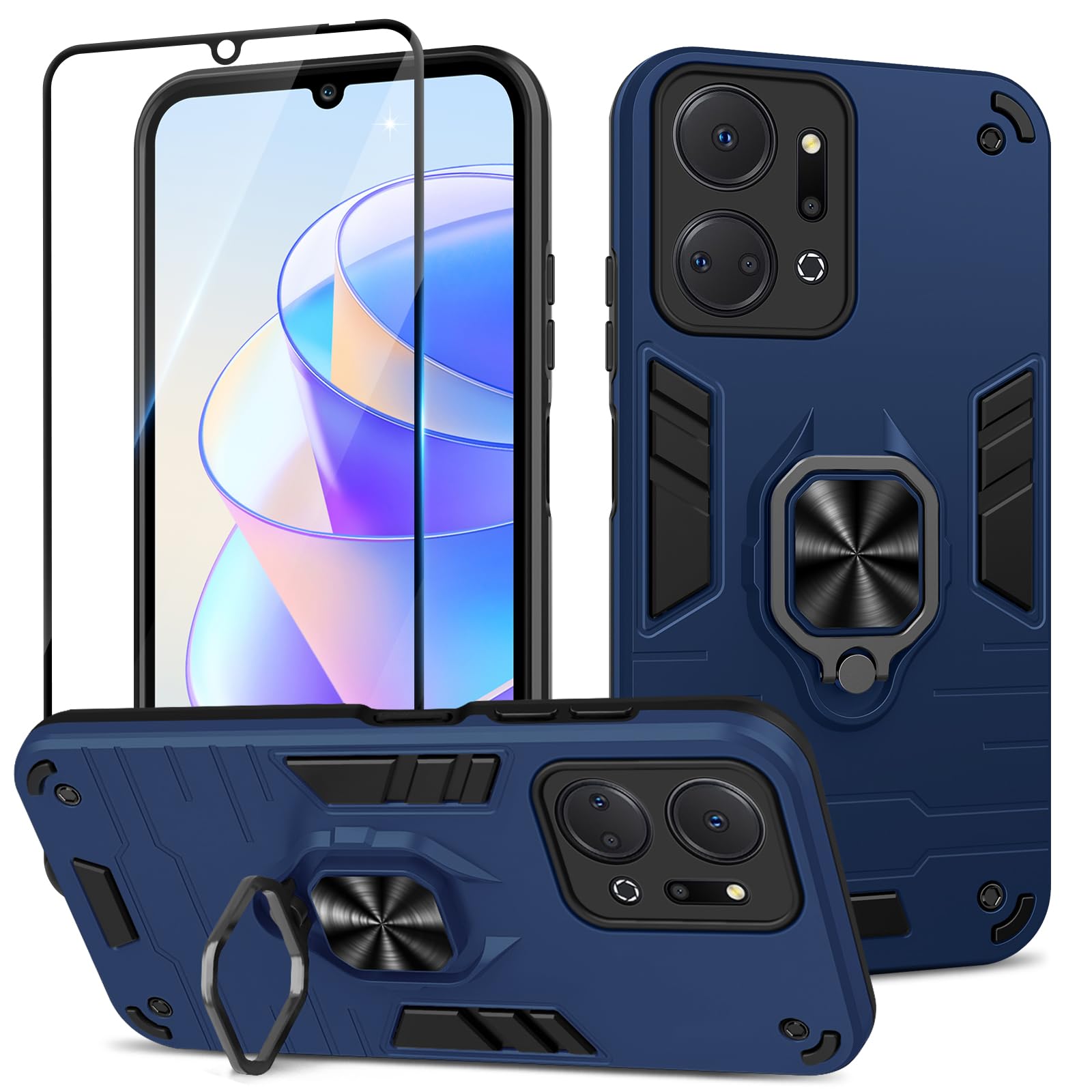 Funda para Samsung Galaxy A13 4G con Cristal Templado Protector Pantalla, Carcasa Antigolpes con Soporte anular metálico, Case Protectora de Grado Militar, Negro — view 130