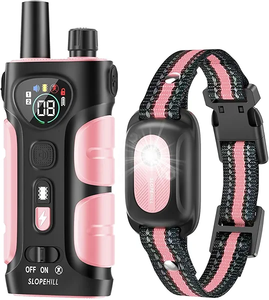 SLOPEHILL Dog Shock Collar,4200FT Dog Training Collar with Remote,IPX8 Waterproof E-Collar with Beep,Vibration,Shock,Flash Light,No Shock Mode,Electric Shock Collar for Small Medium Large Dog,Pink