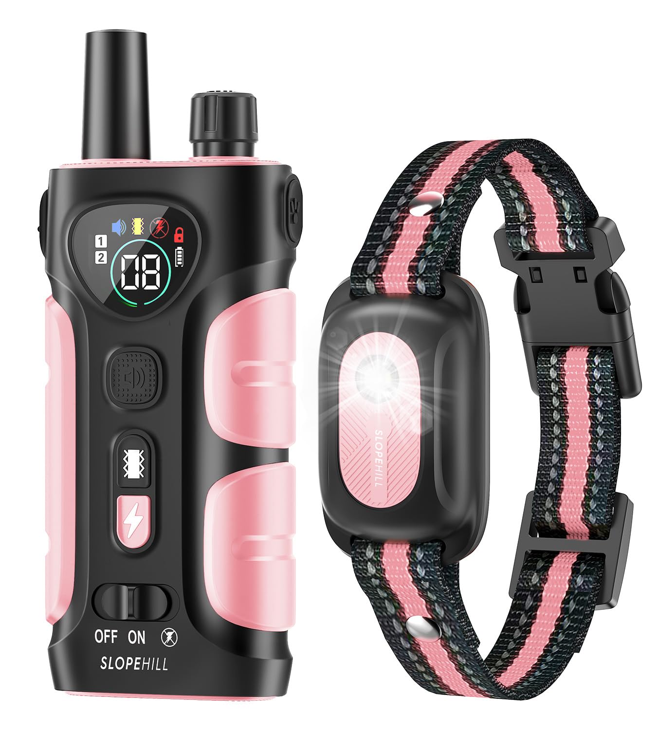 SLOPEHILL Dog Shock Collar,4200FT Dog Training Collar with Remote,IPX8 Waterproof E-Collar with Beep,Vibration,Shock,Flash Light,No Shock Mode,Electric Shock Collar for Small Medium Large Dog,Pink