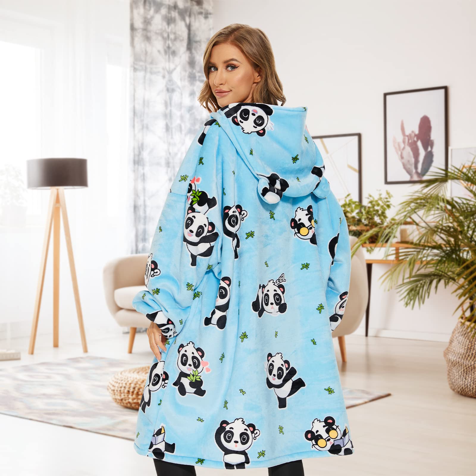 THREE POODLE Sweat à Capuche Femme, Couverture à Capuche Surdimensionnée, Poncho Polaire Pull Plaide Pelucheux en Sherpa pour Femme, Hommes et Adultes