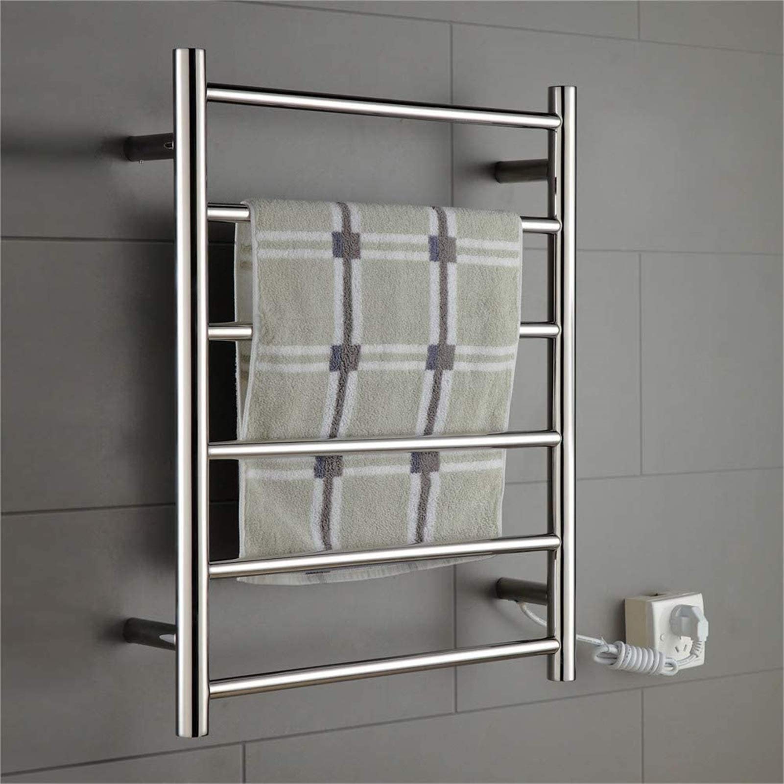 Calentador de Toallas de Pared para baño, toallero calefactado, radiador de baño de Pared con 6 Varillas de calefacción, toallero eléctrico de Acero Inoxidable 304 (Exposed Wiring)