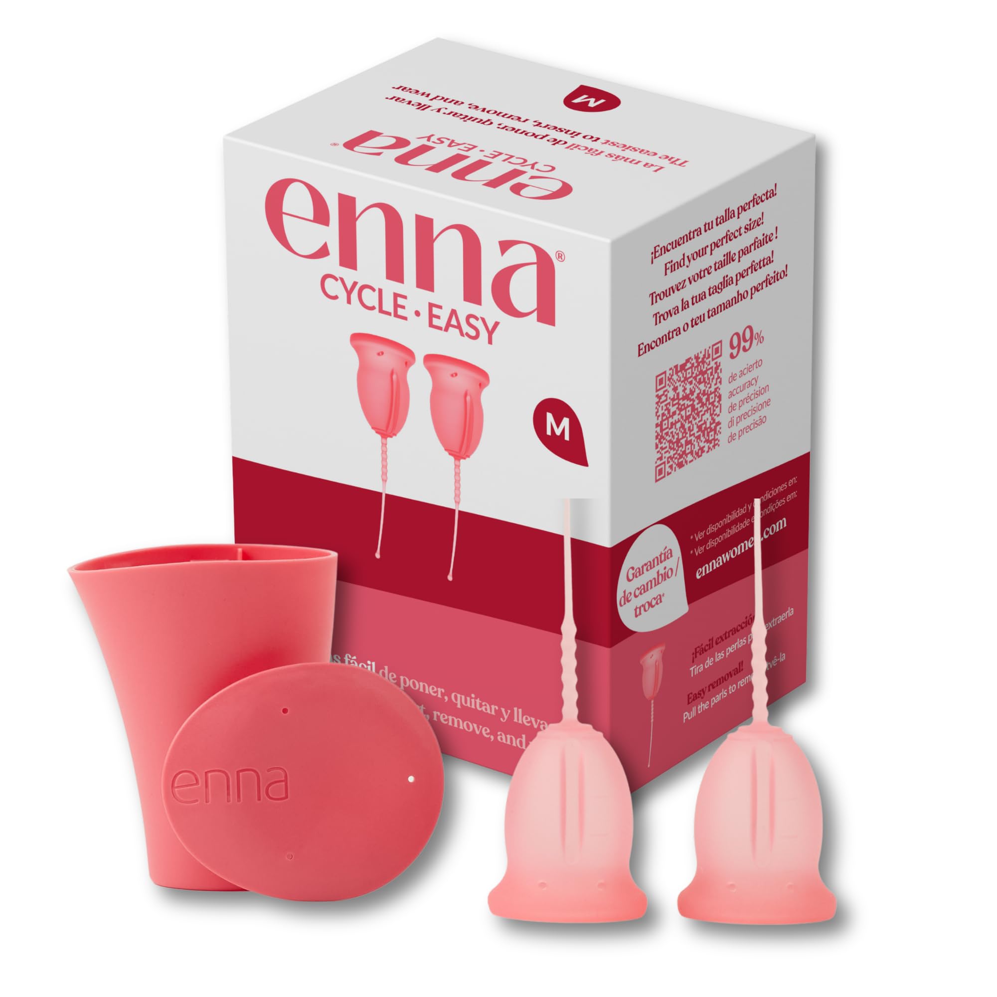 ENNA CYCLE "M" - 2 coupe menstruelles + Boîte de stérilisation | Avec enna box stérilisatrice | Adaptation naturelle | Silicone médicale| fabriquée en Espagne | Jusqu'à 12h