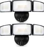 LUTEC 75W 8000 Lumen Floods Light Outdoor, Switch Controlled LED Security Lights with 3 Adjustable Heads, 5000K Daylight, IP65 Waterproof Exterior Flood Light for Garage, Yard, Patio (White) - 2 Pack