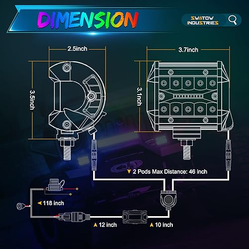 Miniatura 2 de Luces de cápsulas RGB de 4 pulgadas, 2 unidades de barra de luz LED RGB de 4 pulgadas, cápsulas de luz de persecución de color, luces multicolor