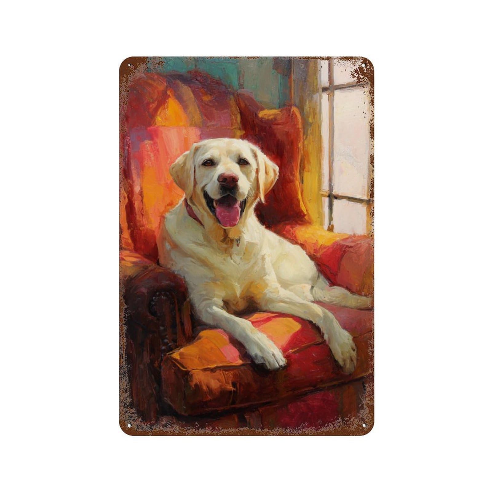 Cozy Yellow Lab Portrait Rustic Tin Plaque 11.8"x7.9", Ideal for Office, Studio And Wall Decor