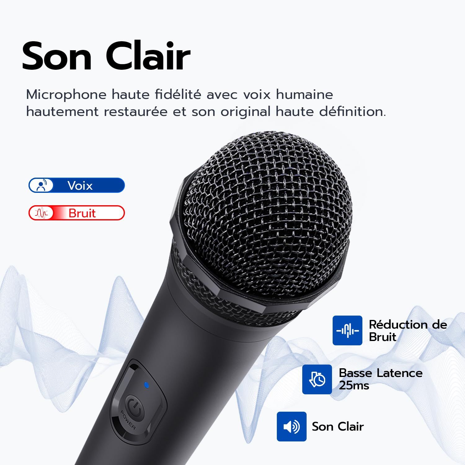 Mcbazel Faible Latence 2,4 G Microphone à Main sans Fil pour PS5 / PS4 / Pro / PS3 / PS2 / Xbox Series X | S/Xbox One X | Commutateur S/Xbox One/360 /NS Switch 2/OLED/Wii/Wii U/PC