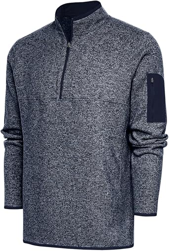 Antigua Mens Fortune Quarter Zip Pullover Jacket - Sweater Knit Fleece | Sleeve Pocket | Midweight | Heathered