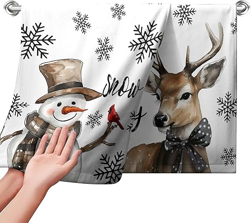 Juego de 2 toallas de mano de renos de invierno, juego de 2 toallas de cocina de ciervos de Navidad, color blanco y marrón, toallas de cocina suaves