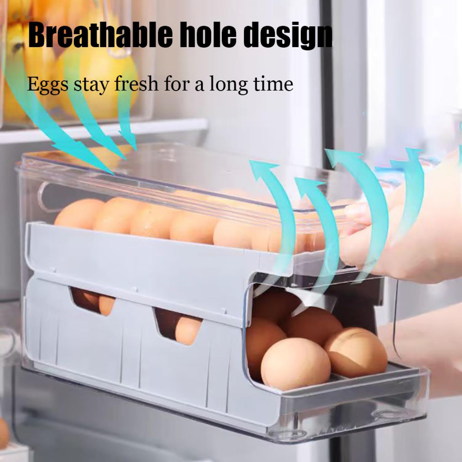 Caja de Almacenamiento de Huevos de Doble Capa,Soporte para Huevos para refrigerador,Almacenamiento de Huevos para encimera,Organizador de Huevos,Dispensador de Huevos para refrigerador