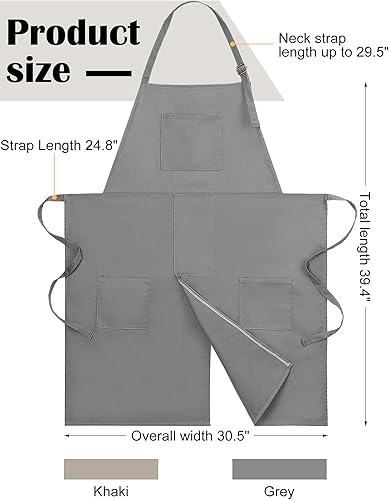 Miniatura 5 de 2 delantales de cerámica ajustables de pierna dividida con 3 bolsillos, suministros de cerámica para adultos amantes de la cerámica (caqui, gris)