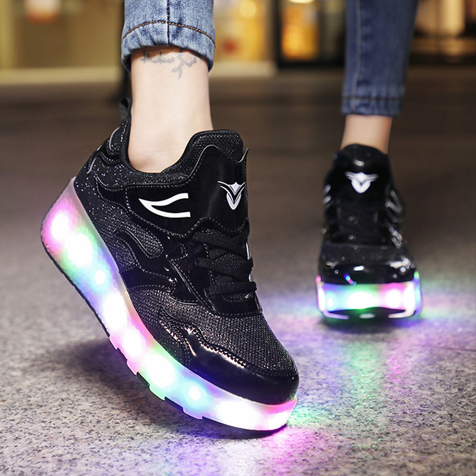 Zapatillas Deportivas con Dos Ruedas y Luces,Zapatillas de LED,Zapatos con Ruedas y LED Luces para Niña,Recargables,Retráctil,para Regalos navideños creativos para niños