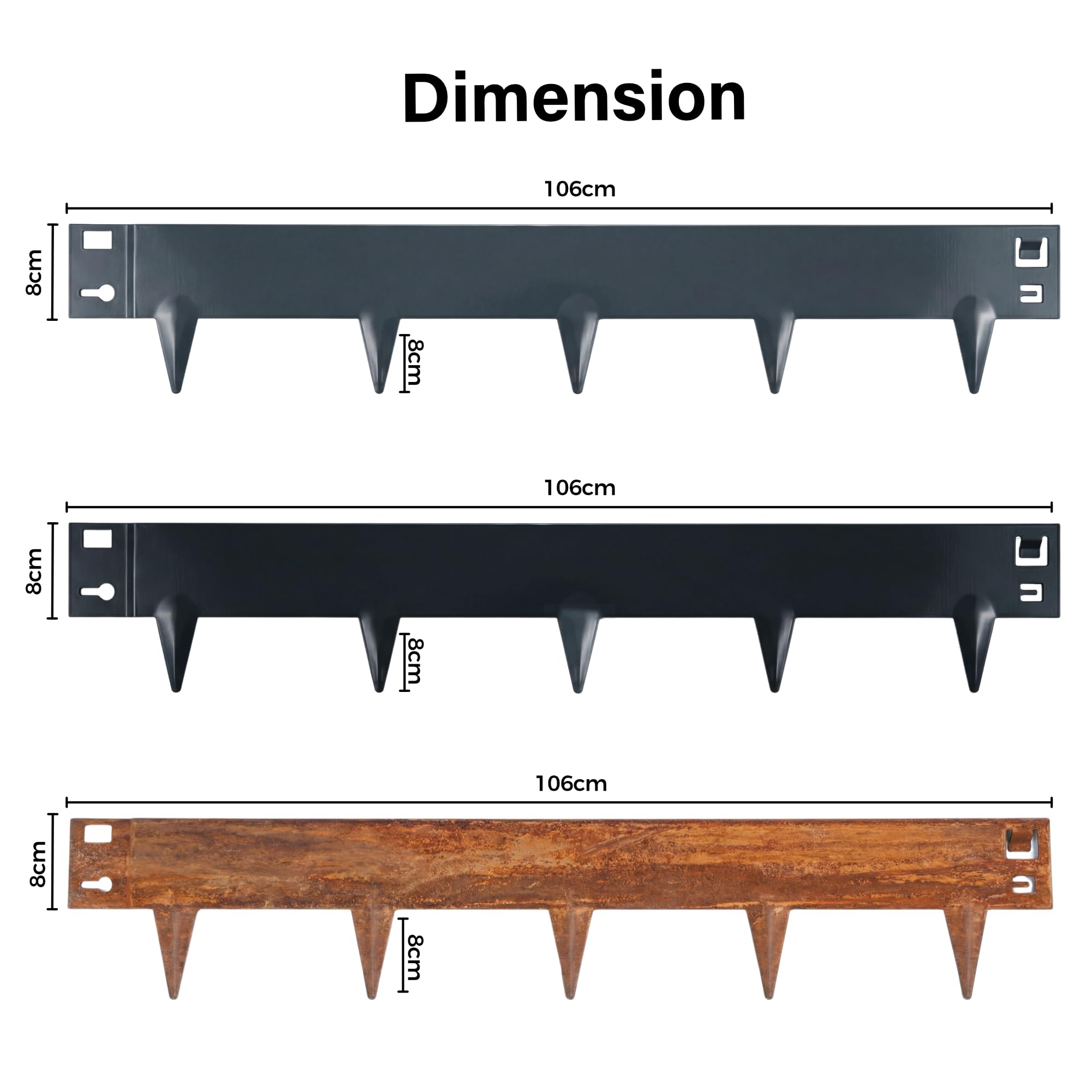 5M Lawn Edging Border, Heavy Duty Corten Steel Garden Edging Strip, Flexible Lawn & Pathway Metal Edging Border for Landscaping, Easy to install - 8cm Face Height, Rust - 3