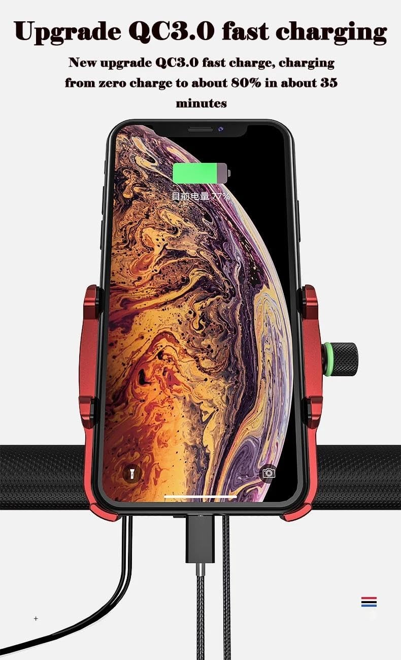 Per Supporto Telefono Moto Bici 3.5-6.2 Pollici Staffa Navigatore Manubrio Lega Alluminio con Caricabatterie USB(ROSSO,M6S)