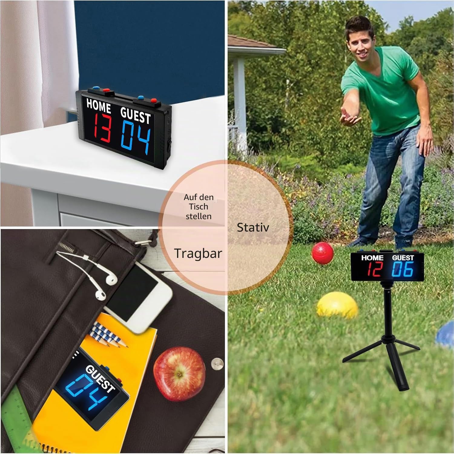 YZ LED Tragbare Elektronische Anzeigetafel Fussball, Cornhole Zähltafel, Tischtennis Zähler, Tennis Punktezähler, Digital Scoreboard, für Volleyball, Basketball, Badminton, Pool Sports Indoor Outdoor