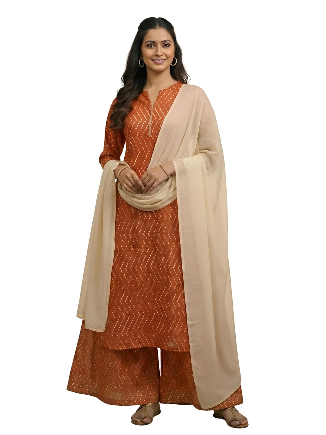 Akiko Women's Geometric Print Rayon Staple Kurta Plazzo with Dupatta Set (Orange) - Review, Price and Buying Guide