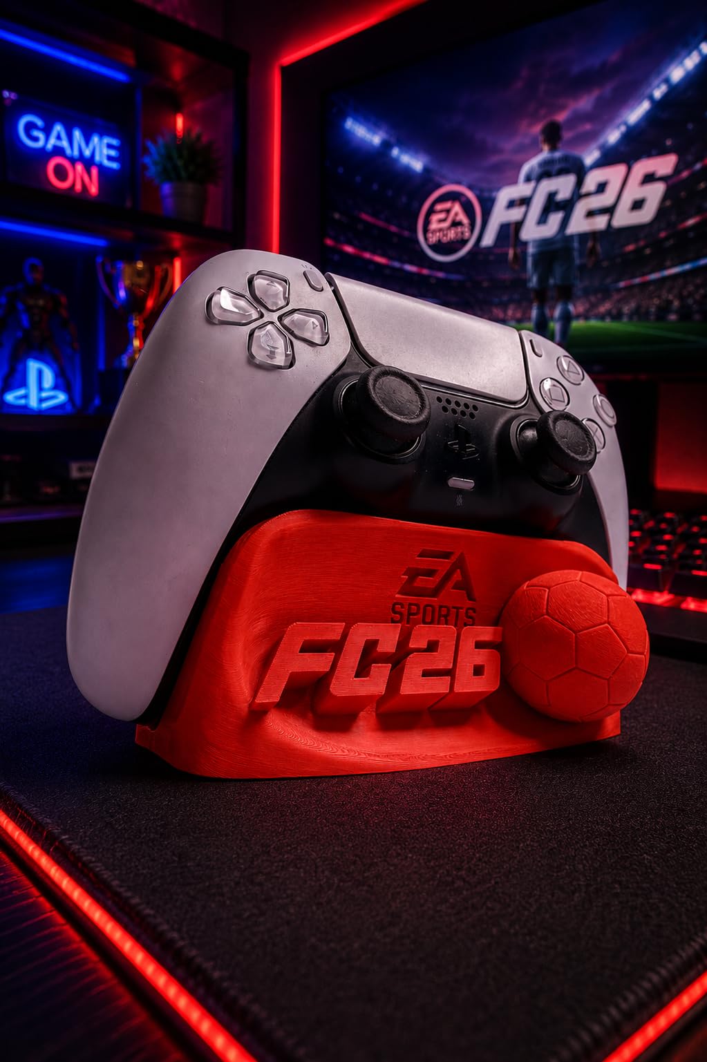 FC26 Controller Stand for PS5 – Display Holder for PS5 | FC 26-Themed Design | Anti-Slip Base | Desk Organizer for Gamers (RED)-image-19