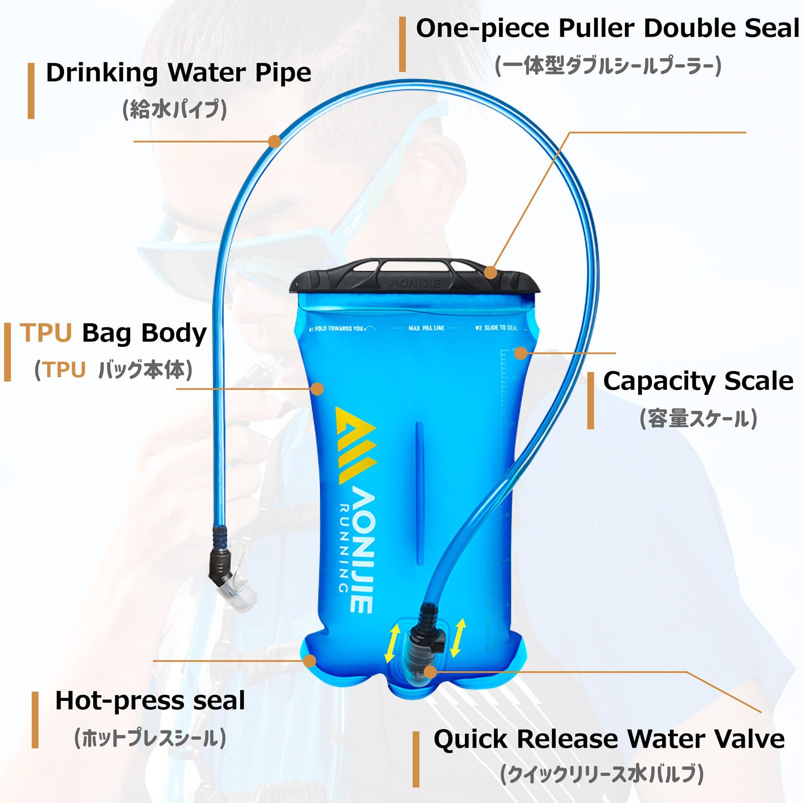 Azarxis Bolsa de Agua Portátil 1/1,5/2/3L Bolsa de Hidratación Libre de BPA a Prueba de Fugas para Mochila de Hidratación para Correr Ciclismo Senderismo