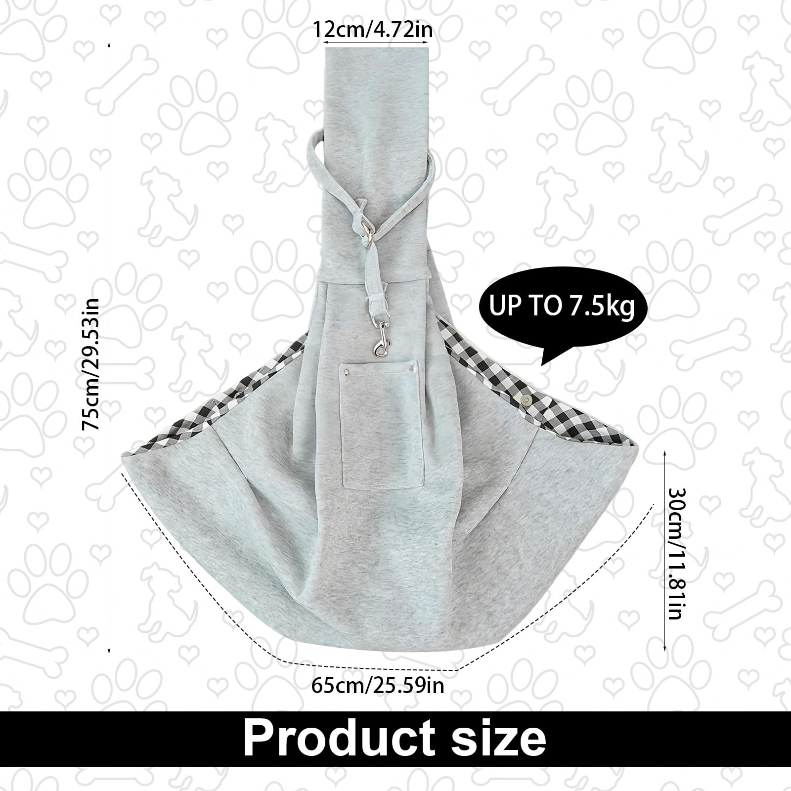 Sac Bandoulière Transport Chien AMONENZ - Gris - Capacité 7,5 Kg - Polyester - Bretelles Confortables - Pour Randonnée Et Sorties