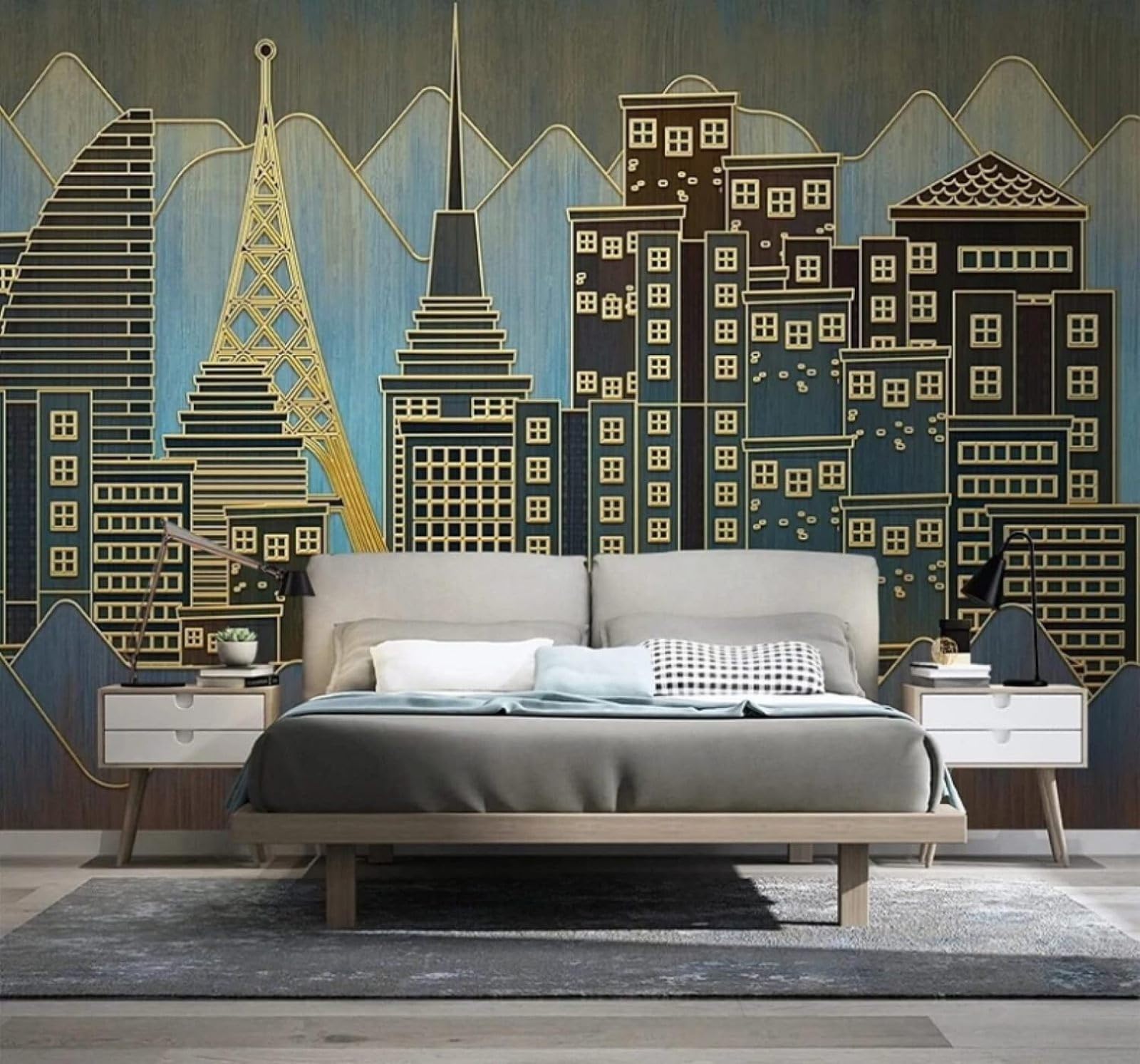 Wallpaper-3D-Xlm 250Cm×170Cm(B×H) Relief Creative Gold Thread Urban Architecture Art 3D Wallpaper Easy Install Feature Office Living Room Sofa Bedroom Tv Background Wall Decoration-250Cm×170Cm