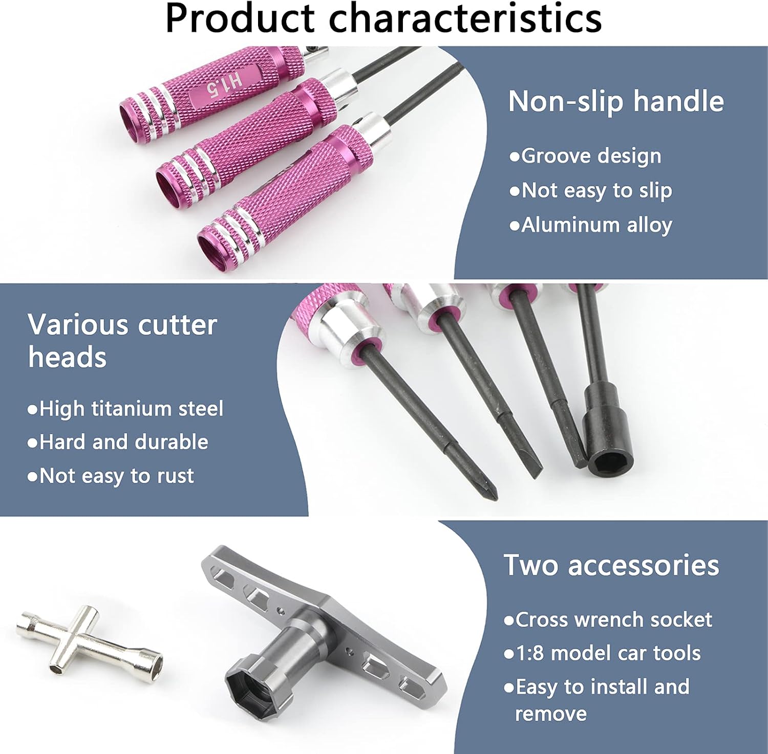 9-Piece Mini Screwdriver Set with Nut Drivers - 1.5mm, 2.0mm, 2.5mm Hex, 4mm, 5.5mm, 0+, 1-, Slotted, 17mm Wrench - Pink Handles - Compact Tool Kit for Electronics, Jewelry, Glasses Repair