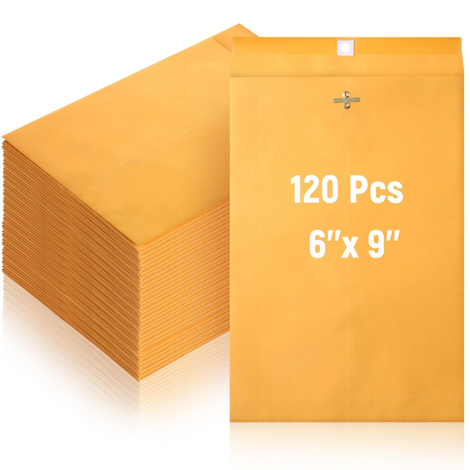 KASTWAVE120 Pcs Manilla Envelopes Clasp Envelopes Bulk Brown Kraft Catalog Envelopes with Clasp Closure and Gummed Seal 28lb Heavyweight Paper Envelopes (6 x 9 Inch)