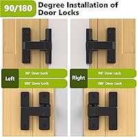 Vista 4 de Cerradura de puerta de granero, cerradura de puerta corredera de zinc de 90/180 grados, pestillo de seguridad resistente para pantalla, armarios