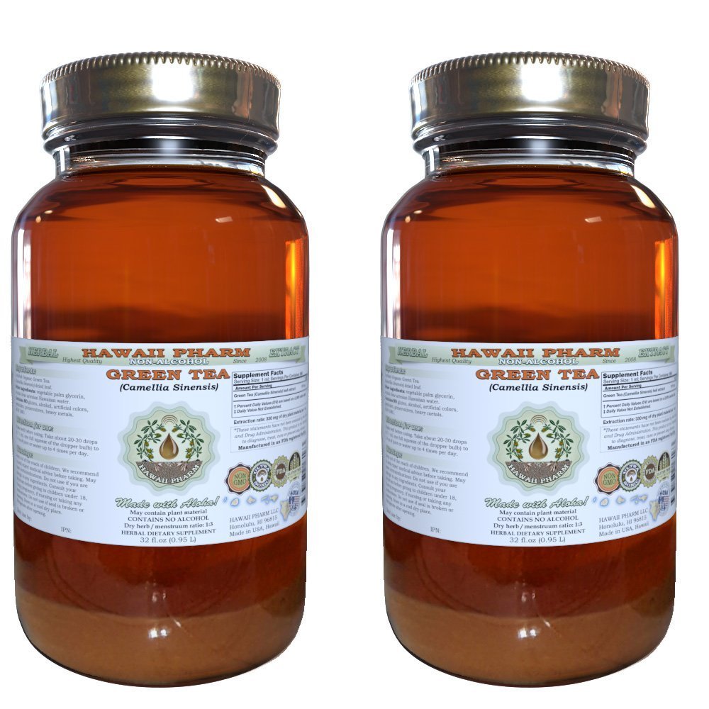 Green Tea Alcohol-Free Liquid Extract Green Tea Camellia Sinensis Dried Leaf Glycerite Hawaii Pharm Natural Herbal Supplement 2x32