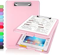 Vista 23 de Sooez - Portapapeles con almacenamiento, de plástico con clip de perfil bajo, resistente, plegable, cubierta impermeable para portapapeles