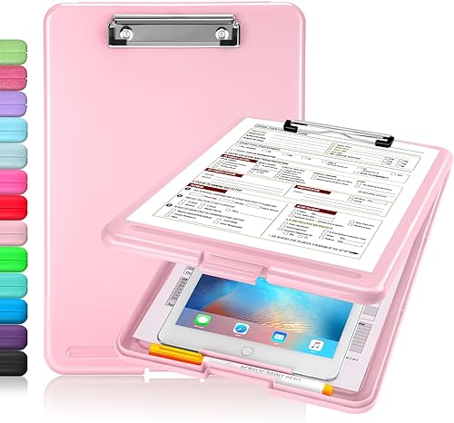Sooez Portapapeles con almacenamiento, portapapeles de almacenamiento de plástico con clip de perfil bajo, tableros de clip de enfermería plegables,